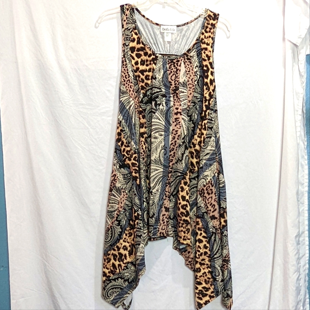 CAMILLE & CO. Kimono Cardigan Large Sleeveless Hem Animal
